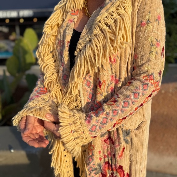 JOHNNY WAS BIYA Cardigan Sweater Duster Hoodie Buttermilk Yellow Embroidered S - Picture 8 of 8